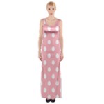 Polka Dots - White on Light Pink Maxi Thigh Split Dress