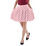 Polka Dots - White on Light Pink A-Line Pocket Skirt