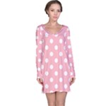 Polka Dots - White on Light Pink Long Sleeve Nightdress