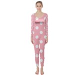 Polka Dots - White on Light Pink Long Sleeve Catsuit