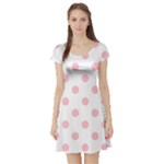 Polka Dots - Pink on White Short Sleeve Skater Dress