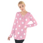 Polka Dots - White on Cherry Blossom Pink Women s Tie Up Tee