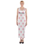 Polka Dots - Cherry Blossom Pink on White Fitted Maxi Dress