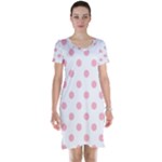 Polka Dots - Cherry Blossom Pink on White Short Sleeve Nightdress