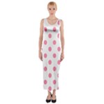 Polka Dots - Flamingo Pink on White Fitted Maxi Dress