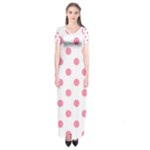 Polka Dots - Flamingo Pink on White Short Sleeve Maxi Dress