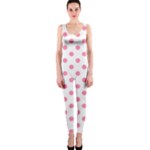 Polka Dots - Flamingo Pink on White OnePiece Catsuit