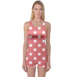 Polka Dots - White on Coral Pink One Piece Boyleg Swimsuit