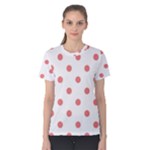 Polka Dots - Coral Pink on White Women s Cotton Tee