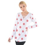 Polka Dots - Coral Pink on White Women s Tie Up Tee