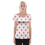 Polka Dots - Coral Pink on White Women s Cap Sleeve Top