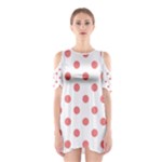 Polka Dots - Coral Pink on White Women s Cutout Shoulder Dress