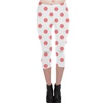 Polka Dots - Coral Pink on White Capri Leggings