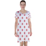 Polka Dots - Coral Pink on White Short Sleeve Nightdress