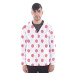 Polka Dots - Coral Pink on White Hooded Wind Breaker (Men)