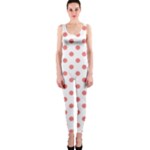 Polka Dots - Coral Pink on White OnePiece Catsuit