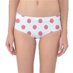 Polka Dots - Coral Pink on White Mid-Waist Bikini Bottoms