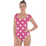 Polka Dots - White on Dark Pink Short Sleeve Leotard (Ladies)