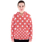 Polka Dots - White on Pastel Red Women s Zipper Hoodie