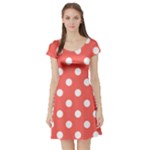 Polka Dots - White on Pastel Red Short Sleeve Skater Dress