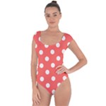 Polka Dots - White on Pastel Red Short Sleeve Leotard (Ladies)