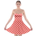 Polka Dots - White on Pastel Red Strapless Bra Top Dress