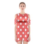 Polka Dots - White on Pastel Red Women s Cutout Shoulder Dress