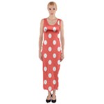 Polka Dots - White on Pastel Red Fitted Maxi Dress