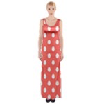 Polka Dots - White on Pastel Red Maxi Thigh Split Dress