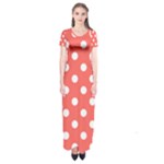 Polka Dots - White on Pastel Red Short Sleeve Maxi Dress