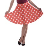 Polka Dots - White on Pastel Red A-line Skater Skirt