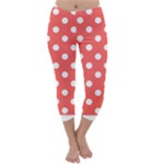 Polka Dots - White on Pastel Red Capri Winter Leggings