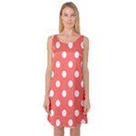 Polka Dots - White on Pastel Red Sleeveless Satin Nightdress