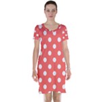 Polka Dots - White on Pastel Red Short Sleeve Nightdress