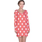 Polka Dots - White on Pastel Red Long Sleeve Nightdress