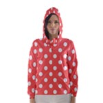 Polka Dots - White on Pastel Red Hooded Wind Breaker (Women)