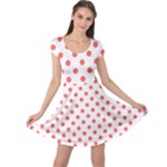 Polka Dots - Pastel Red on White Cap Sleeve Dress