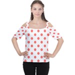 Polka Dots - Pastel Red on White Women s Cutout Shoulder Tee