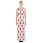 Polka Dots - Pastel Red on White Maxi Thigh Split Dress