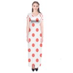 Polka Dots - Pastel Red on White Short Sleeve Maxi Dress