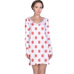 Polka Dots - Pastel Red on White Long Sleeve Nightdress