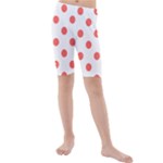 Polka Dots - Pastel Red on White Kid s Mid Length Swim Shorts