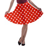 Polka Dots - White on Ferrari Red A-line Skater Skirt