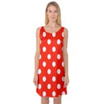 Polka Dots - White on Ferrari Red Sleeveless Satin Nightdress