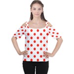 Polka Dots - Ferrari Red on White Women s Cutout Shoulder Tee