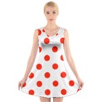 Polka Dots - Ferrari Red on White V-Neck Sleeveless Dress