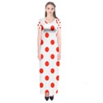 Polka Dots - Ferrari Red on White Short Sleeve Maxi Dress