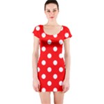 Polka Dots - White on Red Short Sleeve Bodycon Dress