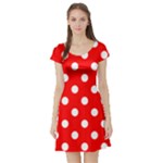 Polka Dots - White on Red Short Sleeve Skater Dress