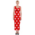 Polka Dots - White on Red Fitted Maxi Dress